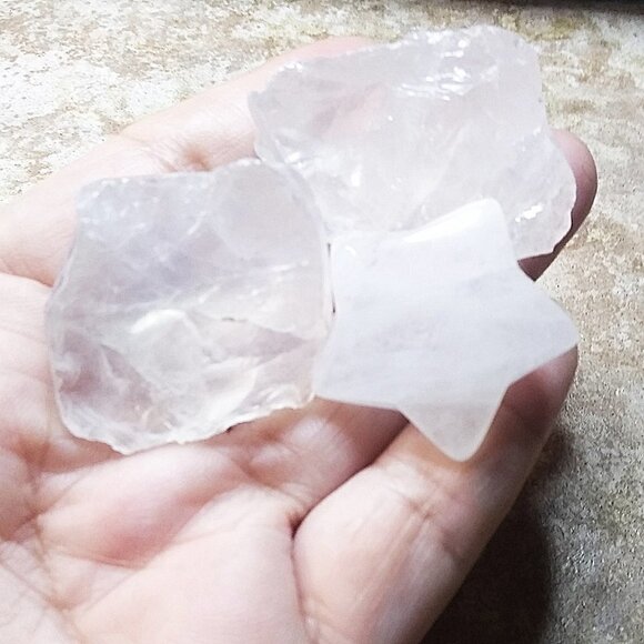 Rock Crystal Quartz Bundle: 1 Star + 2 Chunks!!! Reiki Meditation Altars - Picture 1 of 11
